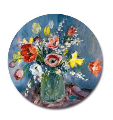 China Modern Flower Canvas Art Stretched Over Circular Frame for sale