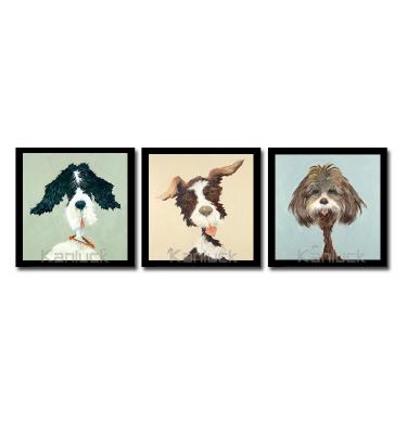 China Modern 'Crazy Dog' Pets Painting Framed Graphic Print Art Set (Set of 3) for sale