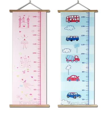 China Modern Height Measuring Scroll Wall Tapestry With Wooden Frame For Kids Room Hanging for sale