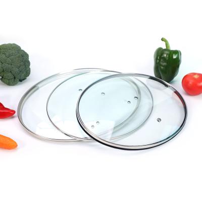 China Manufacture Viable C Jar Cover Glass Lid With Stainless Steel Ring Oval Tempered Glass Lid For Cookware for sale