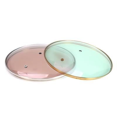 China Viable Factory Custom Type G Color Glass Lid With Stainless Steel Lid Rim Arched Glass Cooking Pot for sale