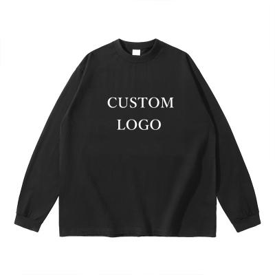 China hot sale 250g custom made 100% Anti-wrinkle combed hip hop cotton o-neck loose long sleeve men's T-shirt for sale