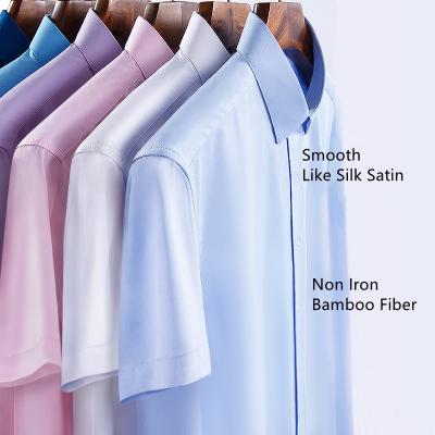 China High Quality Custom Made Bamboo Fiber 50s Anti-pilling Double Yarn Anti-pilling Skin Short Sleeve Men's Soft Business Shirts for sale