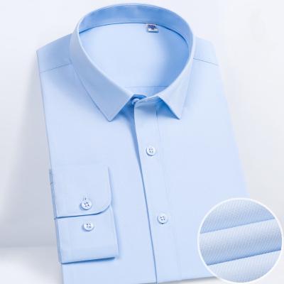 China Anti-pilling Stock Available Polyester 40s Cotton Fabric Soft Skin Men Business Shirts Breathable Lightweight for sale