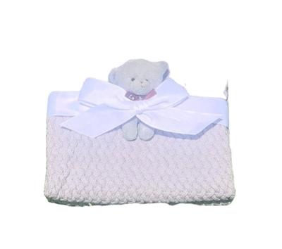 China Anti Dust Mites Ready To Ship 100 Cotton Singlet Knit Baby Blankets Gray Plain Solid With Plush Toy for sale