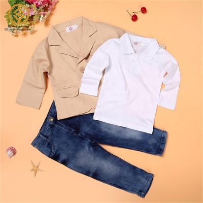 China Fashionable Cheap Price Spring Blouse Shirt Jeans Suit 3 Pieces Sets Children Kids Boy Clothing for sale