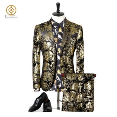 China wholesale Anti-Wrinkle Beta Velvet Floral Print Gold Blazer Men Coat Stage Wear Luxury Slim Fit Stain Suiting for sale