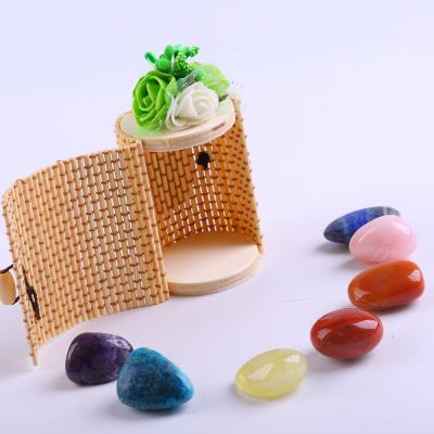 China Europe Wholesale Natural Stone Seven Chakra Bamboo Wrapped Gift Box Set Natural Crystal Healing Stone Set for sale