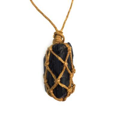 China Healing Wholesale Natural Stones Europe Crystals Gemstone Tourmaline Necklace Rough Black Pendant for sale