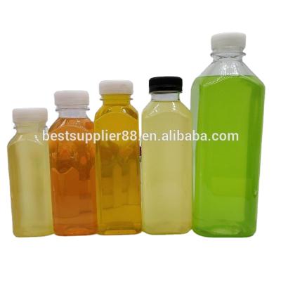 China food & Beverage Packaging Logo Printed 250ml 350ml 500ml Plastic Cold Pressed Juice Bottle French Square With Plastic Lid for sale