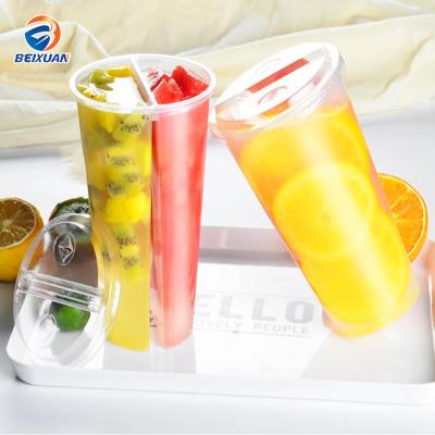 China Takeaway 700ml Beverage Double Shared Cold Boba Tea Twin PP Plastic Cup For Pearl Milk Tea for sale