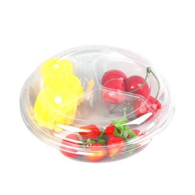 China Disposable Fruit Box Three-compartment Fruit Box Disposable Suction Cup Plastic Transparent Black With Cover Fresh-keeping Packing for sale