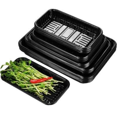 China Supermarket Disposable Fresh Disposable Black Plastic Packing Box Pork Beef Tray Packing Fruit Tray Vegetable Packaging Box for sale