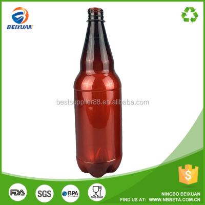 China 1L 1000ml Amber Empty Plastic Beverage Beer Bottles PET Beer Bottles for sale