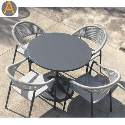 China Teslin Furniture Outdoor All Weather Outdoor Rope Stock Furniture Aluminum Garden Corner Dining Set for sale