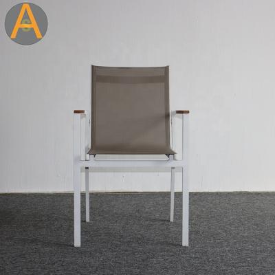 China Wholesale Outdoor All Weather Garden Outdoor All Weather Home Furniture Factory Textilener Throw Back Aluminum Garden Chair With Teak Arm for sale