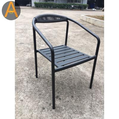 China All Weather Modern Black Rope Dining Chair Rope Aluminum Chair Outdoor Restaurant Furniture for sale