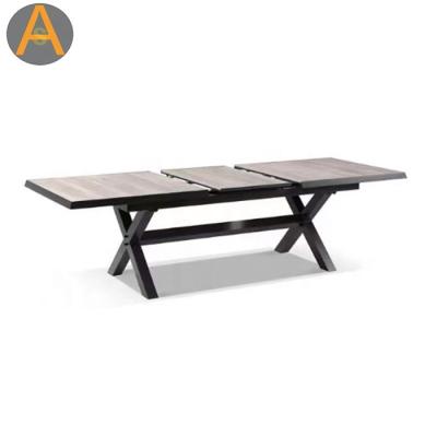 China Durable Durable Modern Outdoor Furniture Compile Extension Patio Ceramic Glass Top Garden Outdoor Dining Table for sale