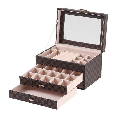 China Sundries Jewelry Display Packaging Promotional Goods Using Glass Cover Jewelry Storage Box Multilayer Jewelry Suitcase for sale