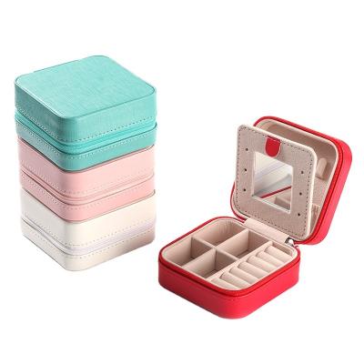 China Factory Customized Wholesale PU Leather Jewelry Box Mini Zipper Home Travel Jewelry Storage for sale