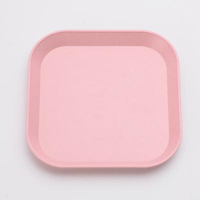 China New Minimalist Style Reusable Square Shape Unbreakable Plastic Wheat Straw Kids Plates Set With Customize Package for sale