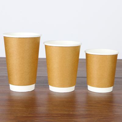 China 8oz Recyclable Disposable Wall Brown Double Wrapping Paper Disposable Coffee Cup With Plastic Cover Wrapping Paper Disposable Coffee Cup for sale