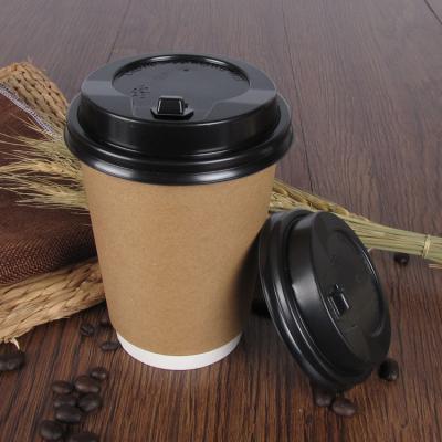 China Recyclable 8OZ Coffee Drink Cup Kraft Paper Wall Double Cup For With Plastic Cover Kraft Paper Disposable Coffee Cup for sale