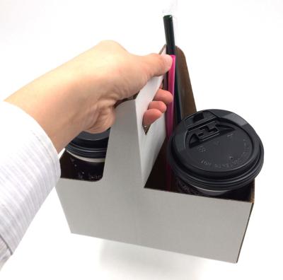 China Eco-Friendly Disposable Crinkle Kraft Paper Stocked Biodegradable Cardboard Take Away 2/4/6 Cup Disposable Cup Carrier Holder Cold-Hot Drinks Cup Holder For Coffee With Handle for sale