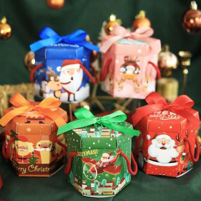 China Recycled Materials Customized Hexagon Christmas Package Christmas Candy Wrapping Christmas Ribbon For Gift Set Wrapping for sale