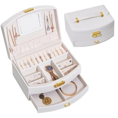 China Safety Jewelry Box PU Double-Layer Jewelry Storage Box Large-Capacity Drawer Ornament Leather Storage Box for sale