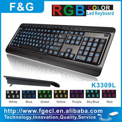 China Standard Hot Selling Big Letters Multimedia Led Illuminated Keyboard With CE/FCC/ROHS for sale