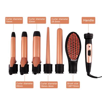 China Small Pink 5 in 1 Hair Curler Set Hair Straightener Curling Iron Wand Interchangeable Hair Curler for sale