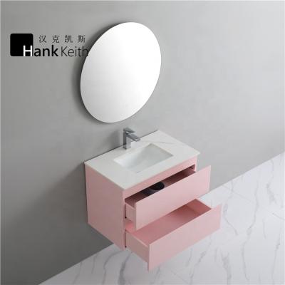 China Modern Italian Wall Mount Bathroom Vanity Pink Vanity Cabinet With Led Mirror for sale