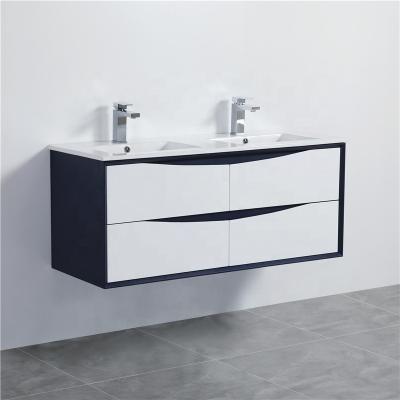 China Modern Luxurious Bathroom Vanity Double Sinks With LED Lighted Drawers Wash Basin Wall Mounted Bathroom Cabinet for sale