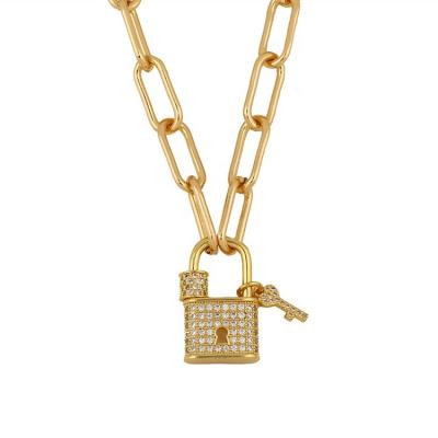 China TRENDY Fashion Brass Micro Pave Lock Pendant Necklace for sale