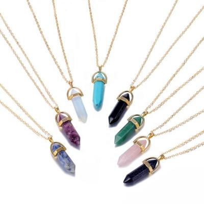 China Trendy Fashion Opal Stone Hexagonal Column Quartz Bohemian Necklaces for sale