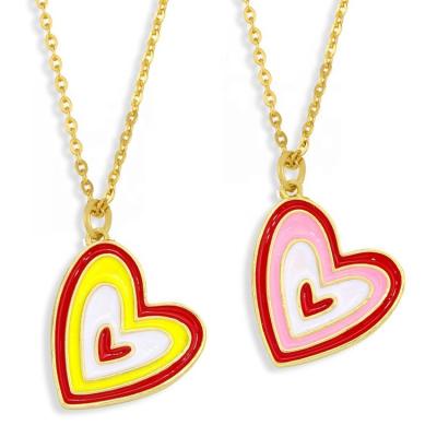 China Romantic Copper Heart Necklace Pendant For Women Enamel Gold Plated Chain Necklace Jewelry for sale