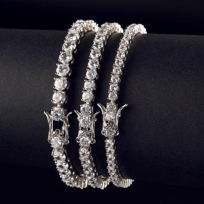 China 3-5Mm Religious 7-8 Inch Silver Gold Plated Iced Out CZ Diamond Tennis Hip Hop Bracelet for sale