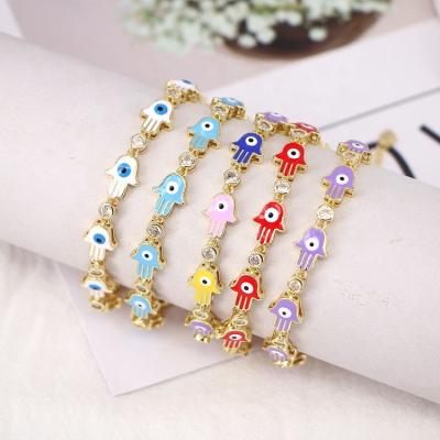 China FASHIONABLE Enamel Jewelry Bracelets Adjustable Gold Plated Hamsa Evil Eyes Bracelet for sale