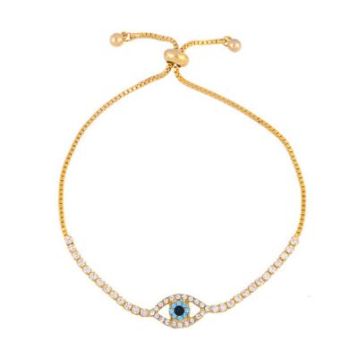 China Wholesale Cute Jewelry Turkish Zircon Evil Eyes Gold Plating Brass Bracelet for sale