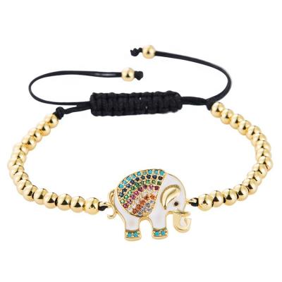 China Romantic Adjustable Bohemian Charm Zirconia Elephant Jewelry Colorful Copper Bracelets for sale