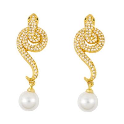 China Fashionable GE20010 New Snake Exquisite Drop Earrings Micro Pave Zircon With Pearl Earring for sale