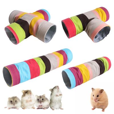 China Viable Wholesale Small Size Pets Drill Foldable Nest Canvas Fabric Rainbow Hamster Squirrel Nest Fun Tunnel for sale