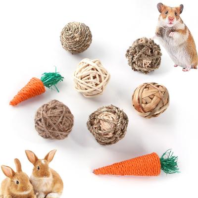 China Natural Material BAL Woven Hamster Viable Guinea Pig Funny Toys Set Feeding Bunny Chew Toy for sale