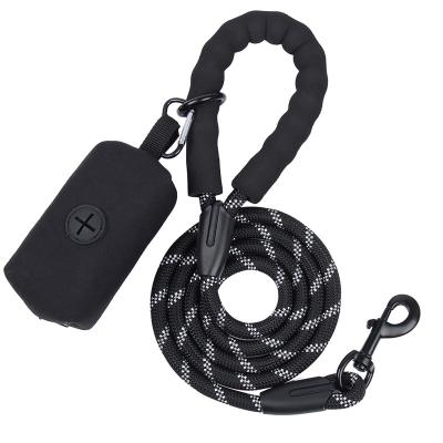 China 1.5M Dog Leashes With Poop Bag Dispenser Luxury Round Rope+ Reflective Explosion-proof Nylon Pet Storage Bag Colorful Leash for sale