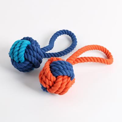 China Top Selling Viable Durable Dog Chew Toy Cotton Rope Pet Molar Bite Hand Pull Ball Large Dog Training Rope Toys for sale