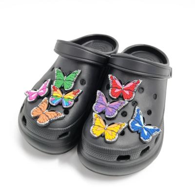 China Eco-Friendly Women Shoes Accessories Butterfly Custom Cartoon PVC Shoe Decoration Shoe Charms Kids Croc Charms for sale