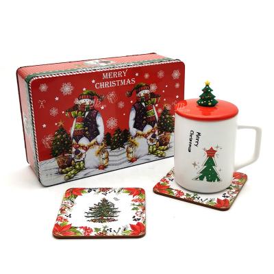 China OEM Viable Factory Custom Ceramic Mug and Box Coaster Gift Tin Set for sale