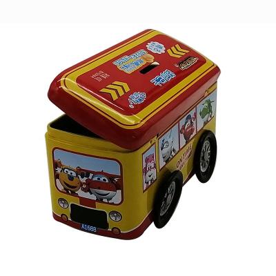 China Rectangular Coin Car Shape Candy Tin Cookie Cake Tin Gift Box Customized Saving Tin Box Money With Wheels for sale