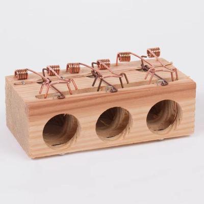 China Humane Liveable Rodent Killer Wooden Mouse Snap Cage With Three Holes Effective And Sensitive Rat Catcher For Mouse Control for sale